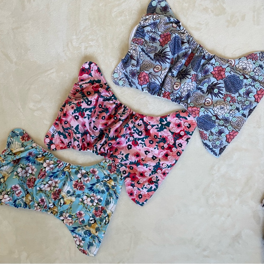 Mama Koala succulent bird floral flower cloth diaper covers and inserts set of 3